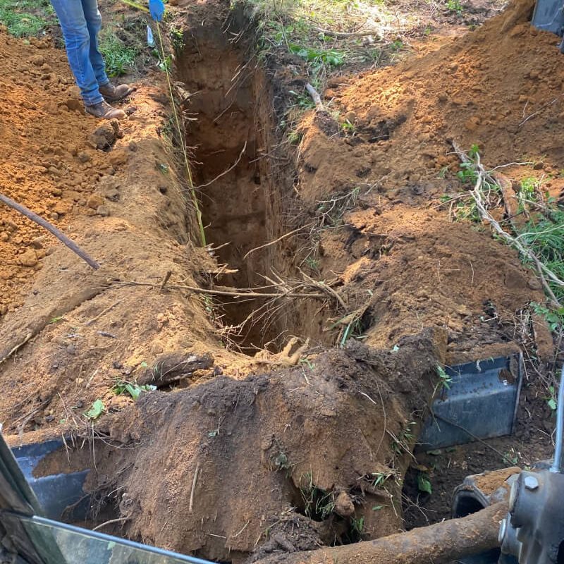 Excavation for a drainage pathway